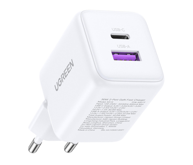 UGREEN Ładowarka sieciowa X516 USB + USB-C GaN 30W biała - 1513565 - zdjęcie 3